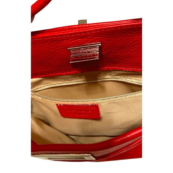 Borse in Pelle Handbag Shoulder Bag Satchel Red Pebbled Genuine Leather Italy - Picture 7 of 12